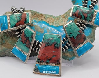 Sonora Sunrise bib necklace in sterling, Kingman turquoise oxidized sterling layered necklace, special occasion jewelry.