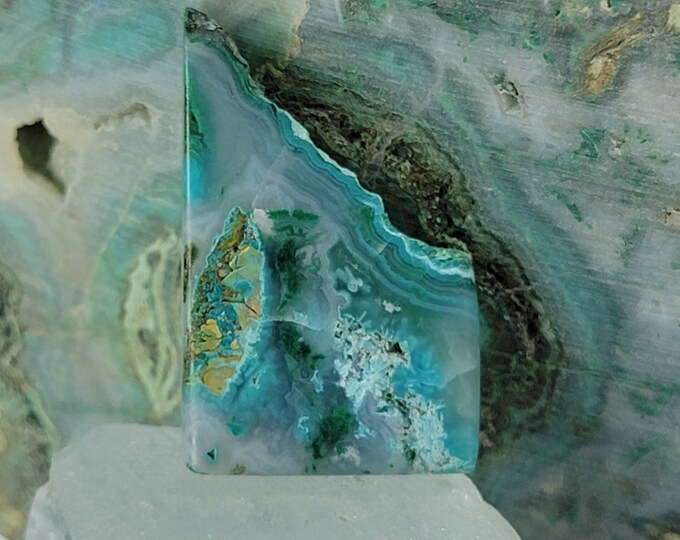 Free form designer cabochon, Chrysocolla gem silica, polished on all sides, wire wrap cabochon, Inspiration mine Arizona minerals.