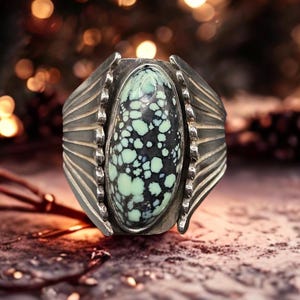 Sterling Silver New Lander Chalcosiderite Ring: Handmade Western Jewelry