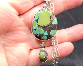 Green turquoise pendant in sterling silver-2 stone