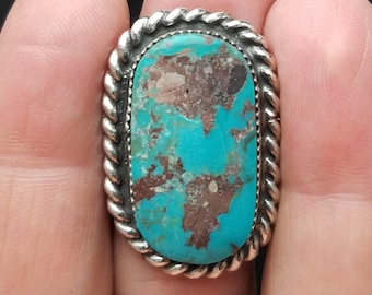 Bisbee Turquoise Ring 9.5, Sterling Silver Handcrafted Native American Jewerly