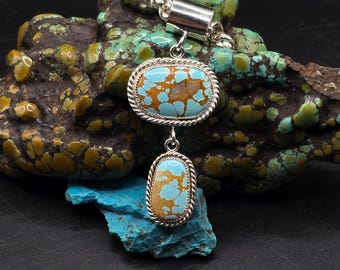 Turquoise drop pendant, sterling silver handmade 2 stone design