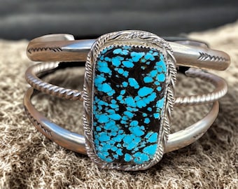 Size 6.5 Turquoise Sterling Silver Cuff: Hand Stamped Southwest Design