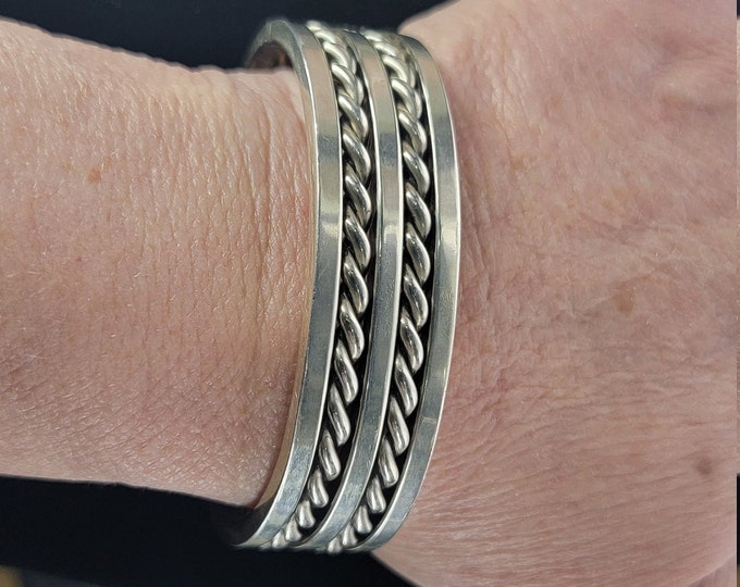 Heavy silver bracelet, vintage southwest cuff, mens bracelet, size 6.5.