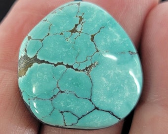 Natural Spiderweb Turquoise, green turquoise cabochon, Freeform turquoise cab. Rare Turquoise stone.