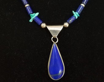 Beaded Lapis Necklace, Lapis Turquoise Stacker Necklace, Sterling Silver Unisex Jewelry