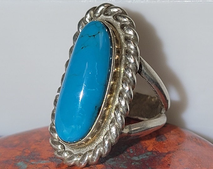 Kingman Turquoise Ring, Sterling silver turquoise jewelry, handcrafted southwest jewelry.