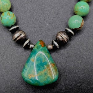 Green Turquoise Pendant Necklace: Sterling Silver Baja turquoise Beads, Handmade jewelry