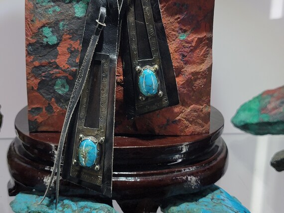 Bolo turquoise tie, vintage hand braided leather,… - image 7