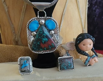 Bisbee Turquoise necklace, Sonora Sunrise pendant, Heavy sterling silver chain, Handcrafted Southwest Turquoise Jewelry