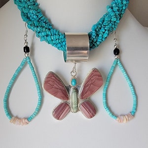 Sterling Silver Butterfly Pendant: Royal Imperial Jasper & Turquoise Insect Jewelry