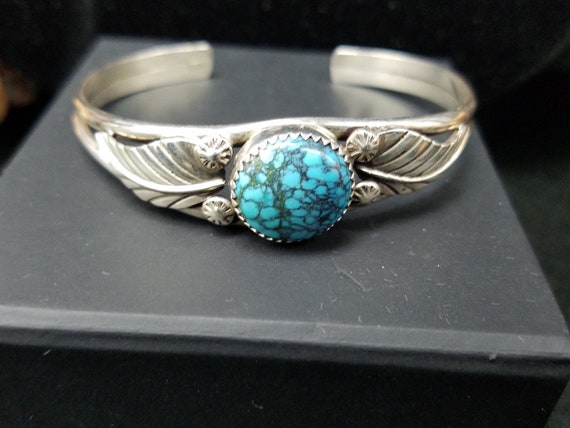 Vintage Spiderweb Turquoise Cuff Bracelet