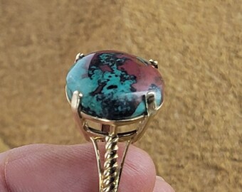 14k Gold Sonora Sunrise ring, Red Cuprite with Blue Chrysocolla jewelry, Southwest gold ring, 14k jewelry.