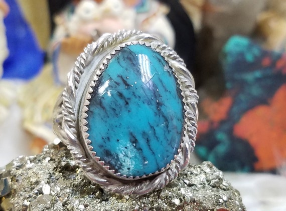 Bisbee Turquoise ring in Sterling Silver Size 10 Vintage | Etsy