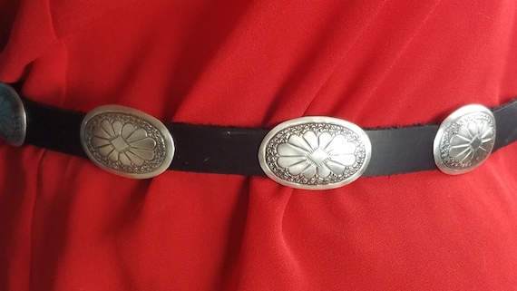 Vintage Silver Concho Belt, Southwest Stamped Ster