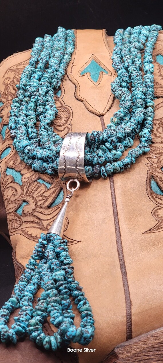 Native American 224 Gram Chunky Nugget Turquoise Vintage Navajo Heishi Necklace Old Native American 224 Gram Chunky Nugget Turquoise Vintage Navajo Heishi Necklace Old