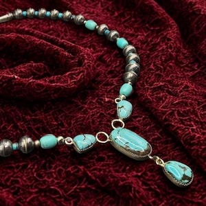 Number 8 Turquoise Pendant Necklace: Sterling Silver Bench Beads, Handmade Artisan Jewelry