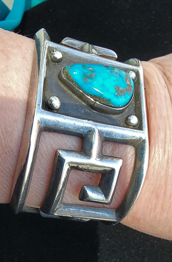 Vintage turquoise cuff, Navajo sandcast turquoise… - image 3