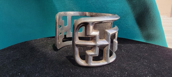 Vintage turquoise cuff, Navajo sandcast turquoise… - image 5