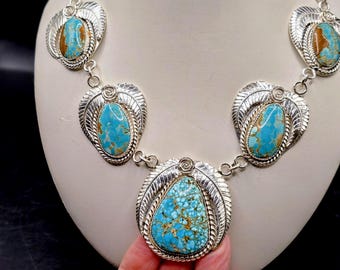 Turquoise Station Necklace #8 mine| Handmade Sterling Silver | Boone Silver | Statement Necklace