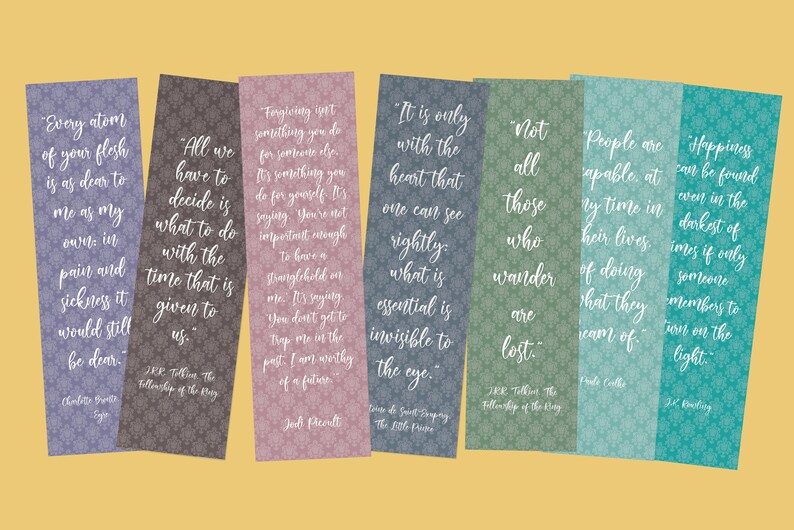 Pack of 25 Printable Inspiring Quotes Bookmarks Damask Pattern ...