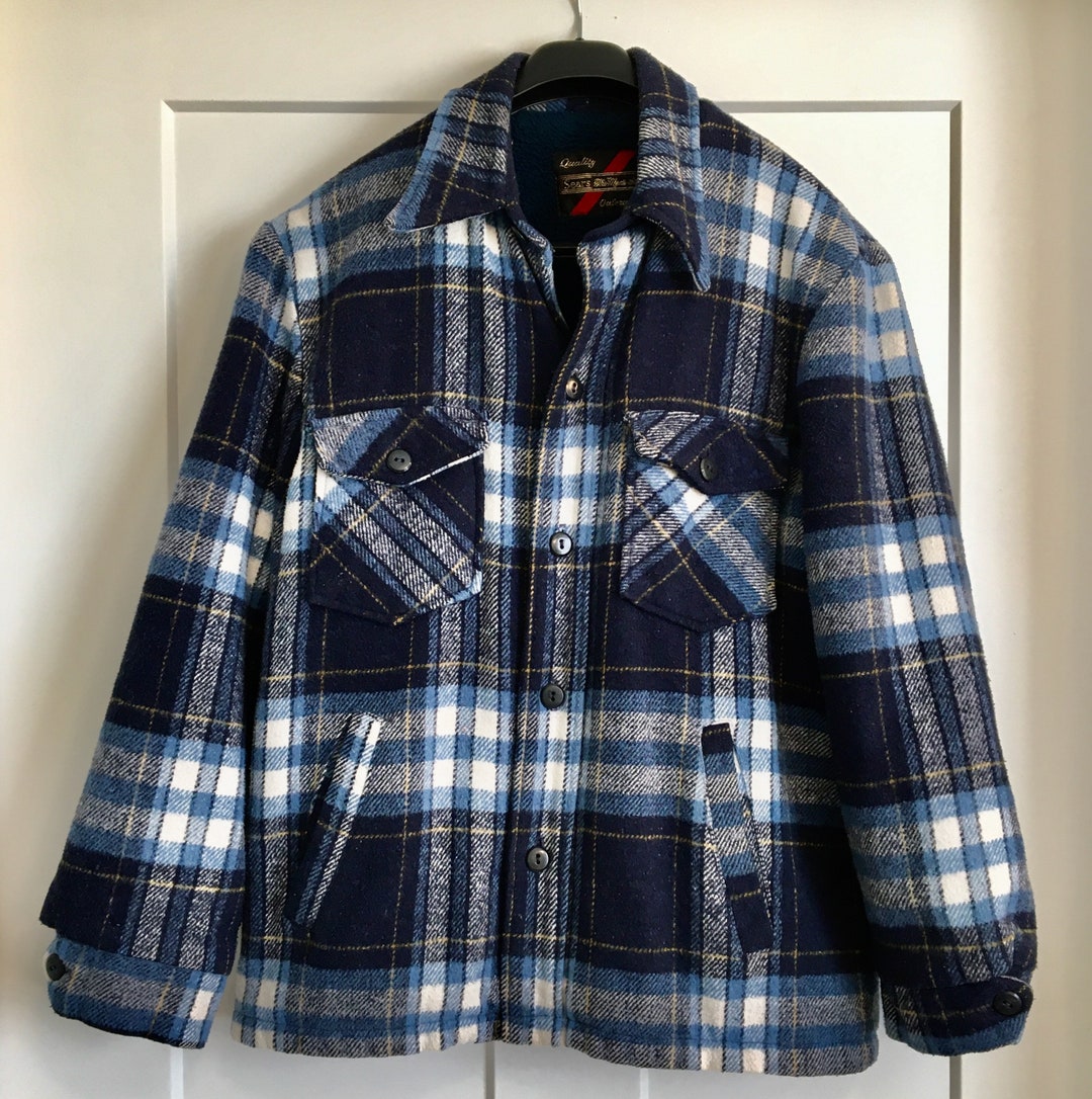 Vintage CPO Jacket Sears Men's Blue Plaid Woolen Blend - Etsy