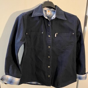 Carhartt Womens Canvas Shirt Jacket Size Medium Flannel Lined Snap Closure
