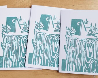 3 pc. Block Print Cards | Camping, Blank A2 Greeting Cards