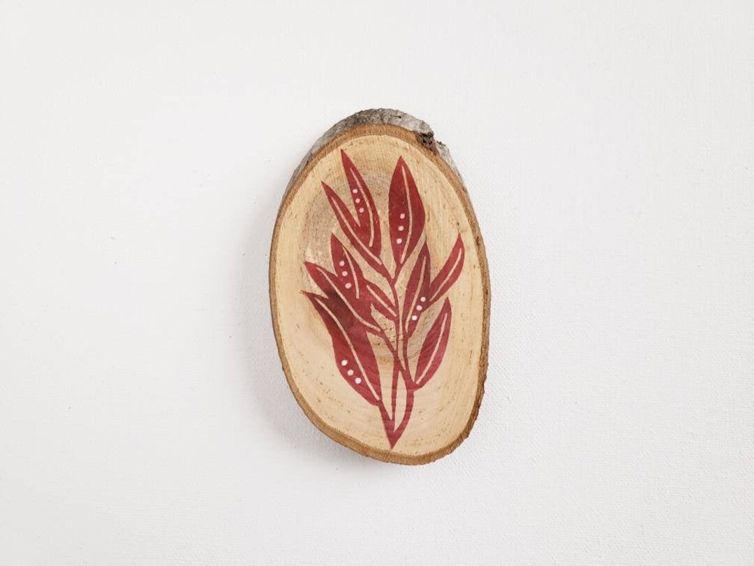 Block Print Magnet | Natural Wood Slice, Hand Printed Leaf - Etsy