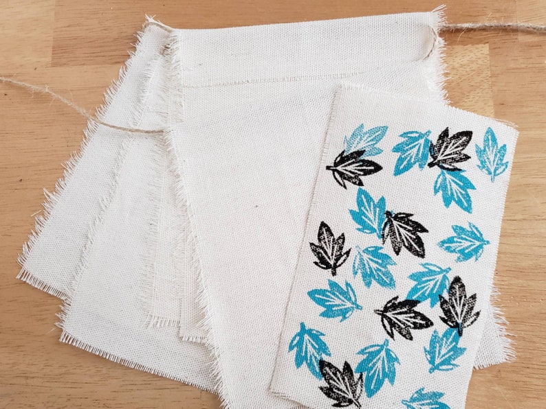 Block Print Bunting Kit Canvas Banner DIY Printmaking w Original Hand Cut Leaf Stamp Stamping /& Painting Activity for Kids and Adults