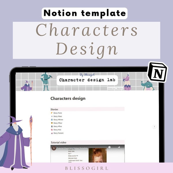 Characters Design Notion Template, Notion for Writers, Writing, Characters Creation, Writing Planner, Writing Organization,Blissogirl