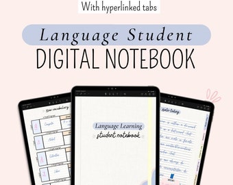 Language Study Digital Notebook, Language Learning Notebook, Digital Notebook, Language Digital Planner, Language Digital Workbook, Study