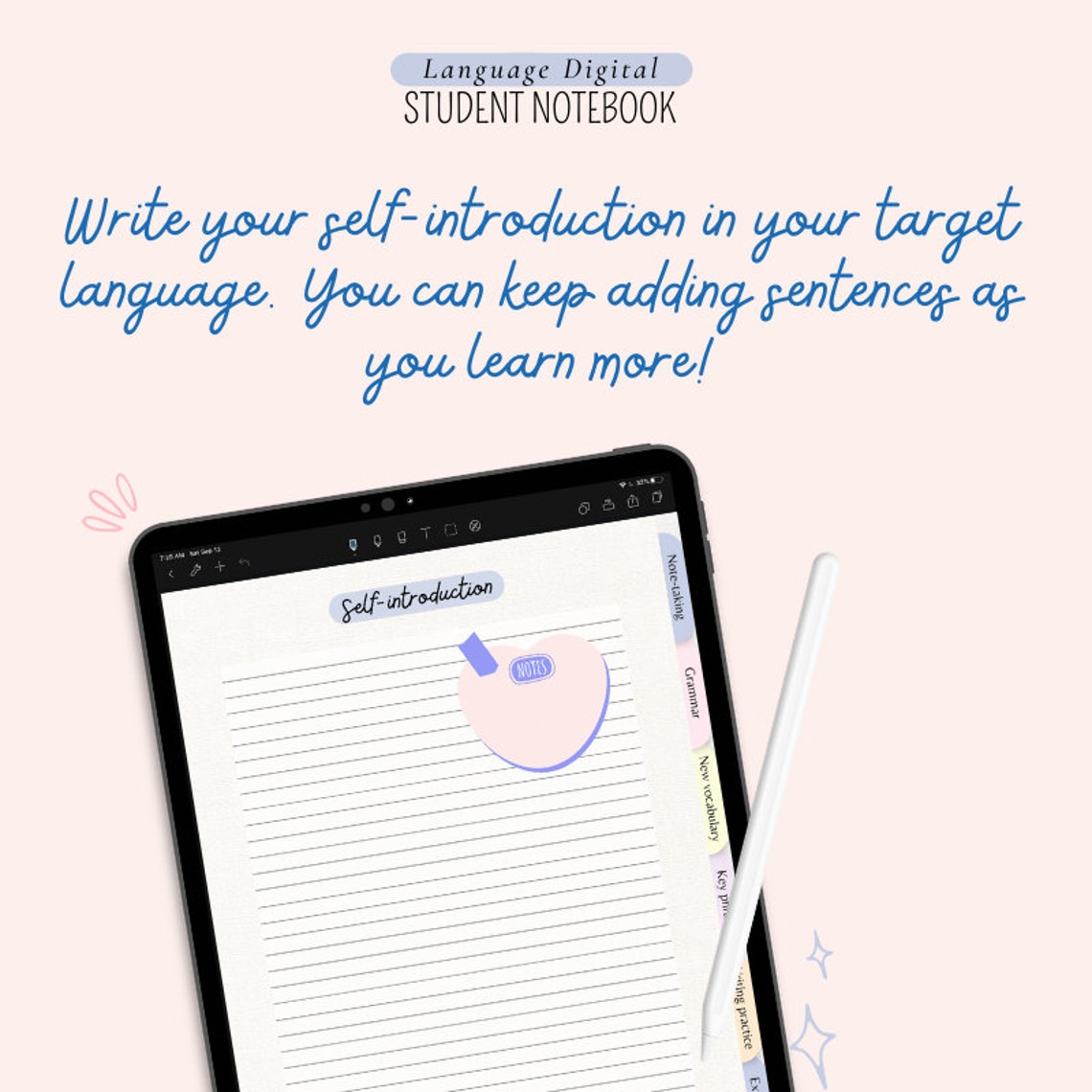 Language Study Digital Notebook Language Learning Notebook Etsy