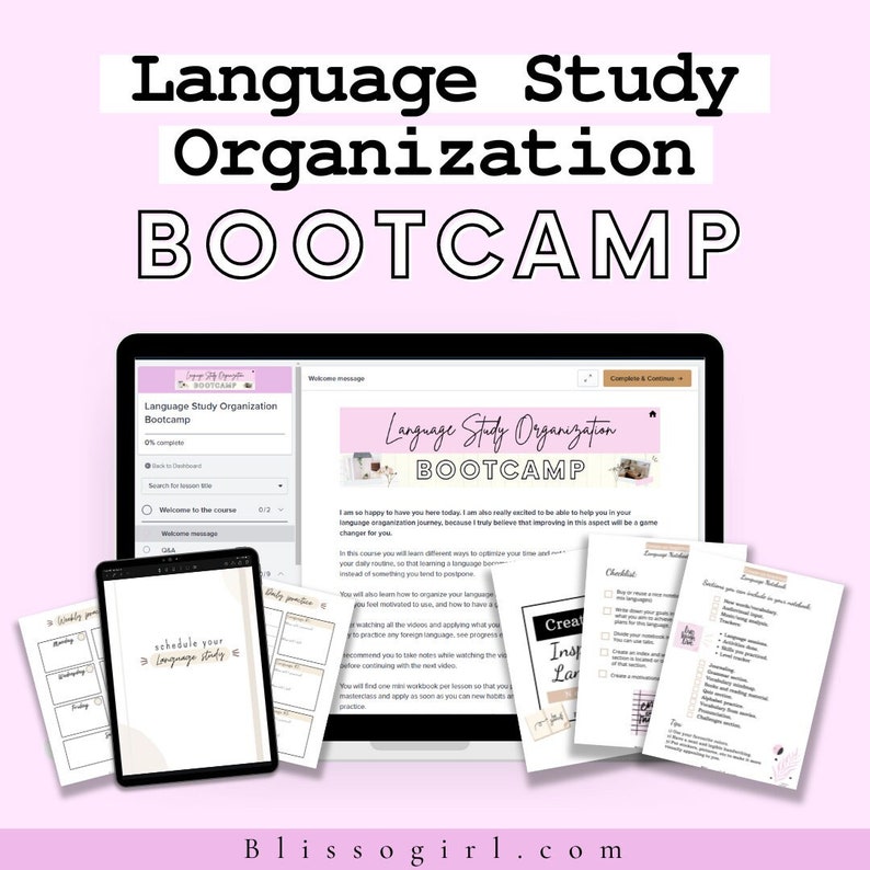 Language Study Organization Bootcamp, Language Learning, Organization Plan, Worksheets, Printables, Masterclass, Language Course, Blissogirl 