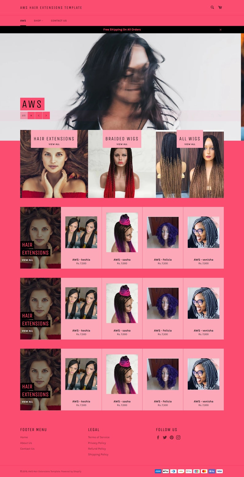 Hair Extensions site Shopify Template Hair Weave site Etsy