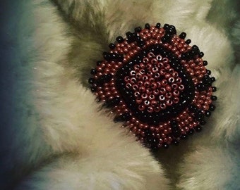 Beadwork Brooch Beige Black