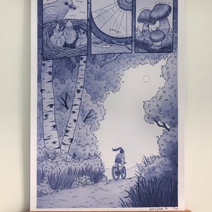 Impresión artística "Sonidos del carril bici" / Póster artístico de 28 x 43 cm. Impresión de ciclismo inspirada en novela gráfica.