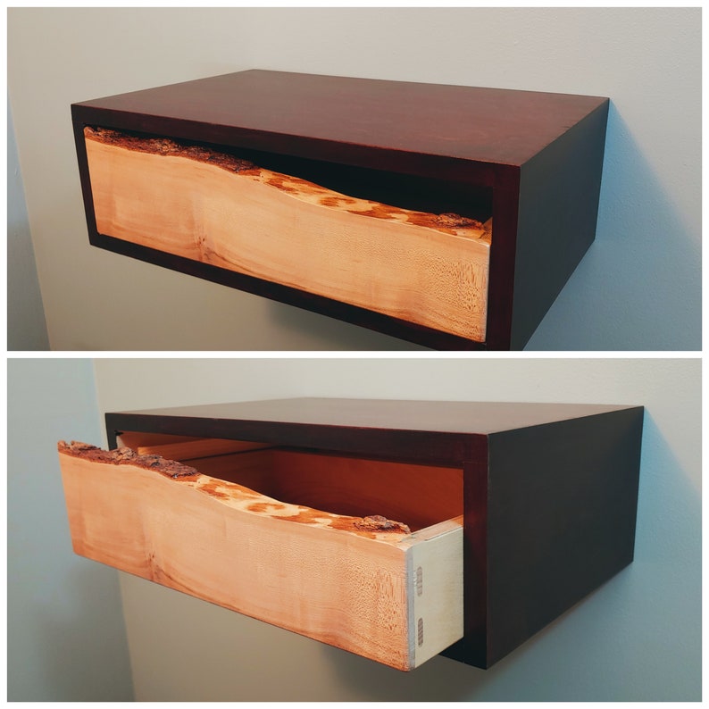 Live Edge Floating Nightstand With Drawer Etsy