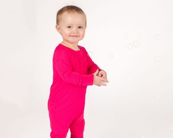 Pink Bamboo Pajama Modern Magenta Jamees Bamboo Baby Romper Newborn Outfit Baby shower Gift Birthday Party Girl 1st Birthday 2nd Birthday