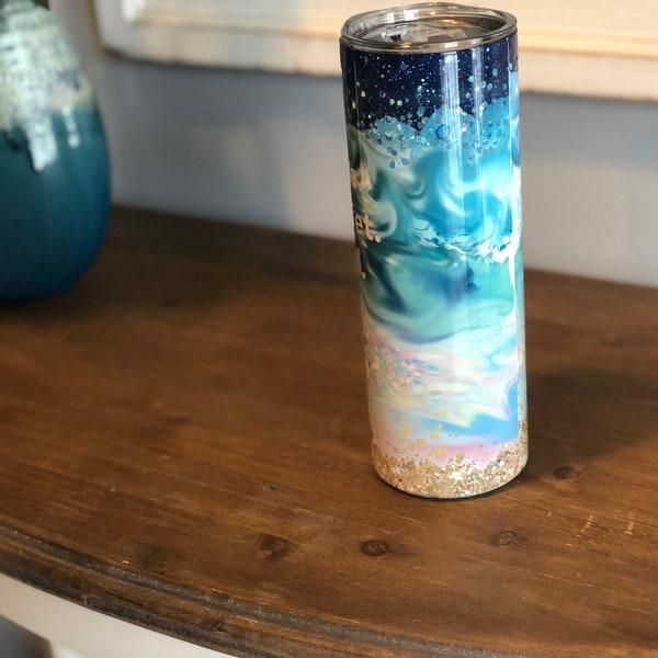 Glitter Beach design on stainless steel 20 oz Tumbler