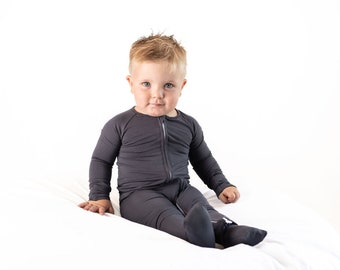 Graphite Gray Bamboo Pajama Modern Gender Bamboo Baby Romper Newborn Outfit Baby shower Gift Birthday Party Boy 1st Birthday 2nd Birthday