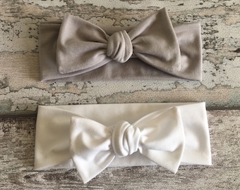 Baby Bow knot headband, White headband for girls, newborn headband, Baby turban headband