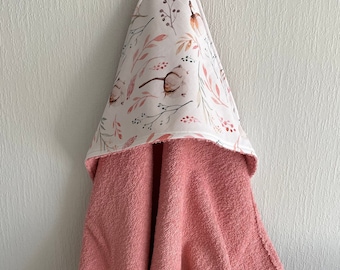 Pink Hooded bath towel for babies, Pink floral frottee towel, Kapuzenhandtuch , Baby Badetuch