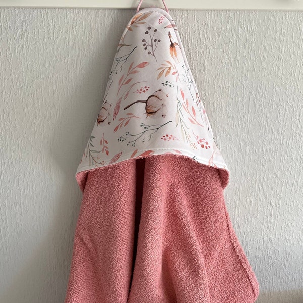 Pink Hooded bath towel for babies, Pink floral frottee towel, Kapuzenhandtuch , Baby Badetuch