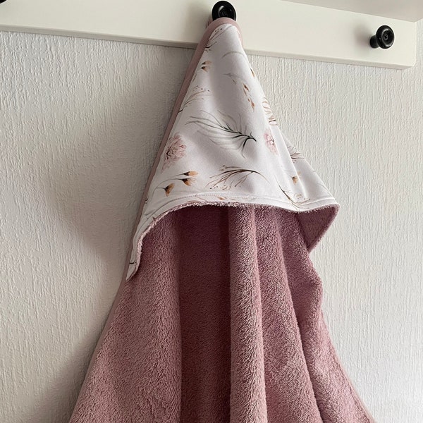 Hooded bath towel for babies, Purple floral frottee towel, Kapuzenhandtuch , Baby Badetuch