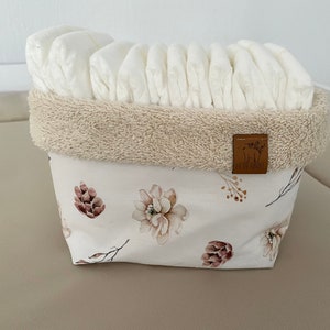 Cesta de tecido utensilo bege, utensilo floral bege, cesta de armazenamento de fraldas, cesta de algodão, cesta de berçário, cesta de fraldas