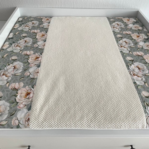 White Changing pad with roses, Wrapping pad, Floral changing pad, Frottee changing pad 75 x 75 cm
