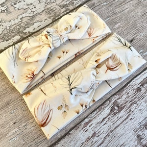 Creme floral headband set, Baby Bow knot headband, Flower headband for girls, newborn headband, White floral top knot headband for girls