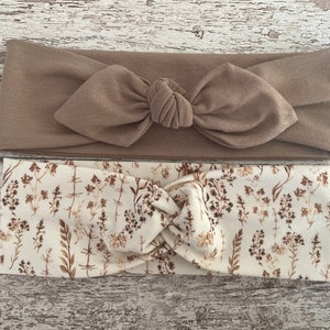 twisted floral headband, Floral and Brown baby headbands, headband with bow