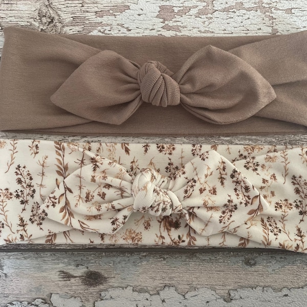 Brown Baby Bow knot headband, Floral and brown baby headbands